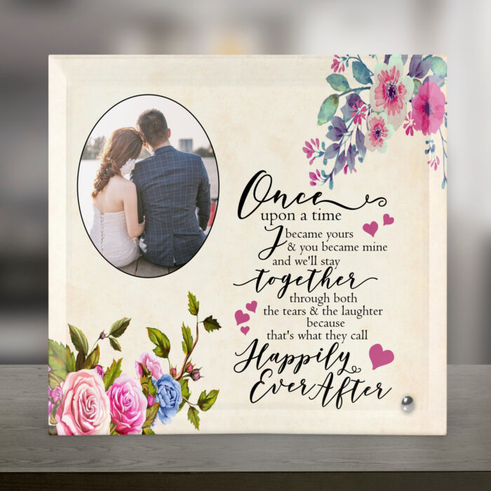 Glass Photo Frame with Happily Ever After Poem